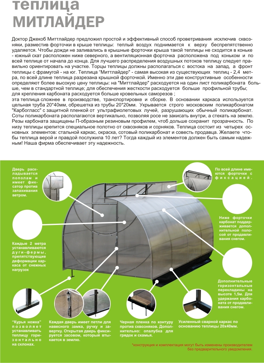 Теплица митлайдера чертежи 6х3